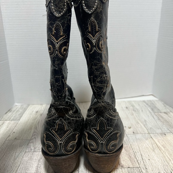 The Lizzie Boots by Corral lizard leather cowboy western boots size 6 wide black - Picture 7 of 9